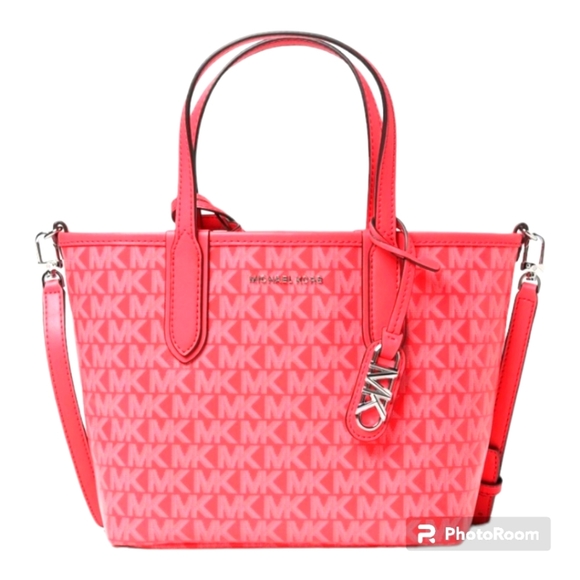 Michael Kors Logo Eliza East West Geranium X-Small Open Tote Crossbody Pouch Bag